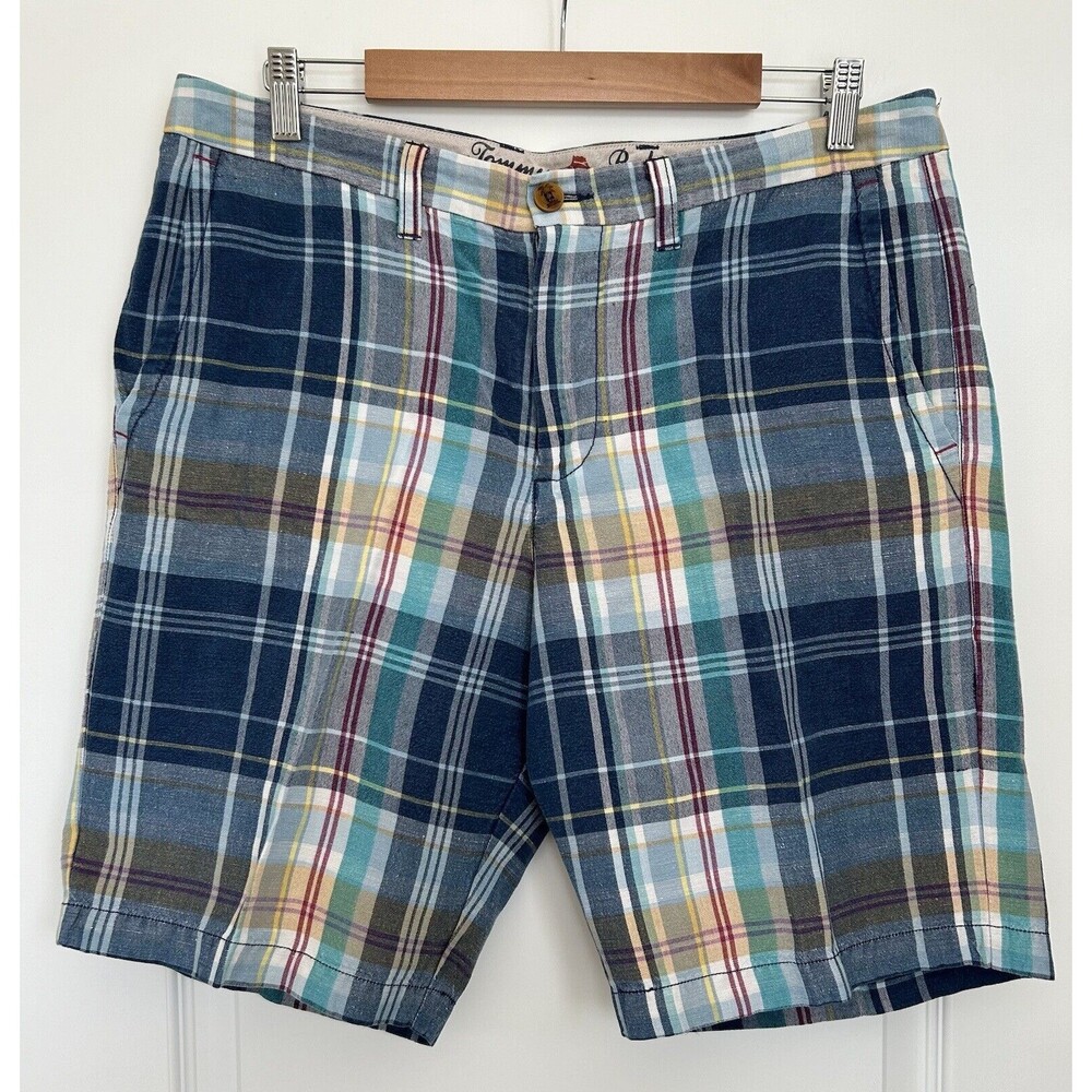 Tommy Bahama Mens Size 34 Linen Blend Colorful Plaid Check Chino Shorts Summer